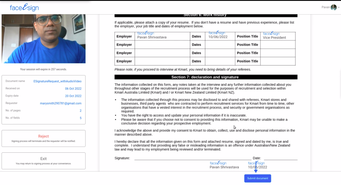 Process for digital signature
