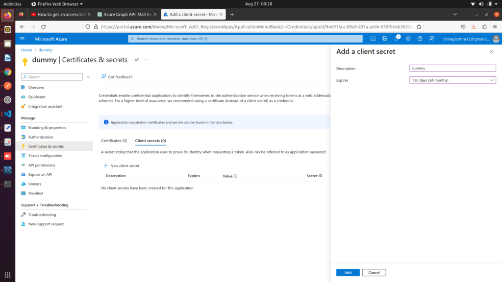 Azure API Client Secret Form